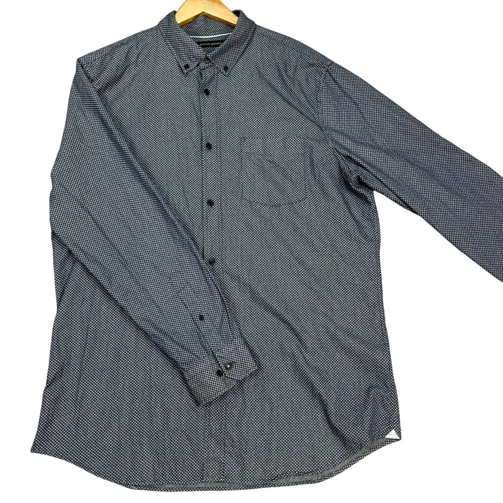 Banana Republic Button Down Shirt Mens XL Navy Geometric Grant Slim‎ Fit EUC